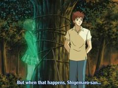 アニメ無修正：Horny anime naked dude fucking a sexy ghost outdoor [海外エロ動画]