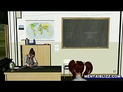 アニメ無修正：3d animated coeds lesbian sex in the class [海外エロ動画]
