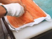 スーパーに並ぶサーモンのお刺身ができるまで。職人に学ぶ生サーモンのさばき方